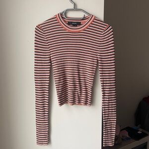 💙BOGO💙 Forever 21 Orange Black and White Striped Ribbed Top Medium